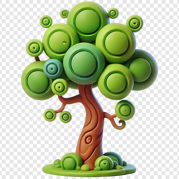 PSD cartoonish 3d tree isolated on transparent background
