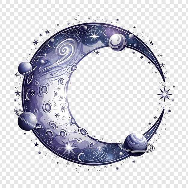 PSD celestial crescent moon with planets and stars