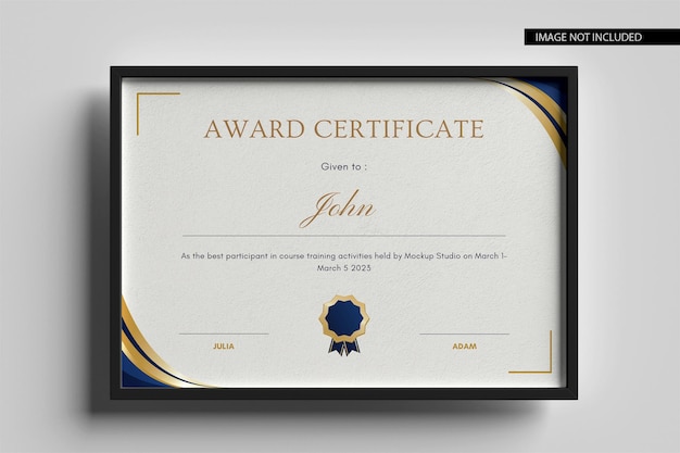 PSD certificate concept with frame mockup