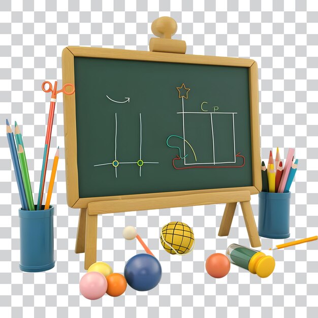 PSD a chalkboard with a pencil on transparent background