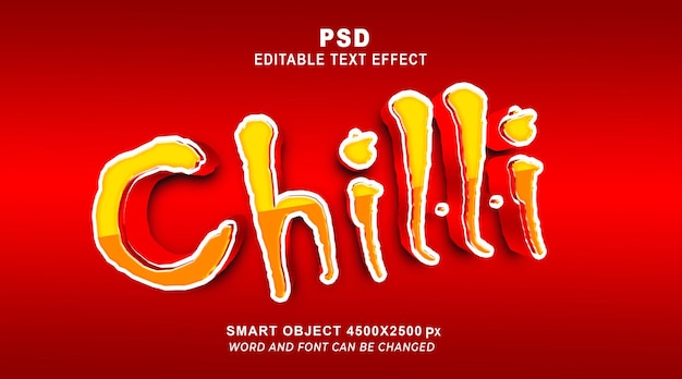 PSD chilli 3d editable photoshop text effect template with cute background