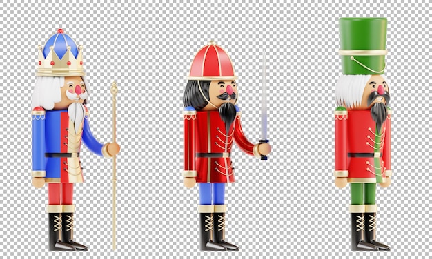 PSD christmas theme of set of nutcracker on red background 3d render 3d illustration