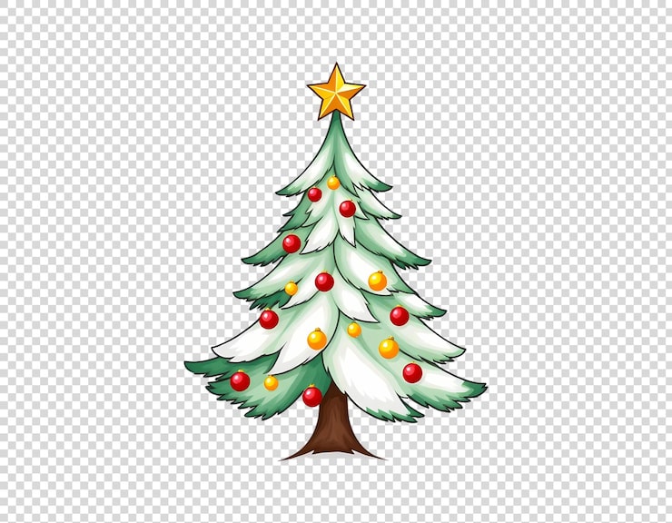 PSD christmas tree on a white background with a star on it