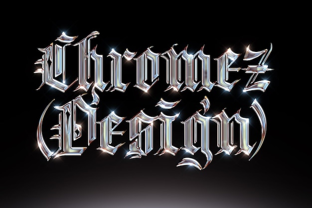 PSD chromatic design metallic 3d gothic text effect