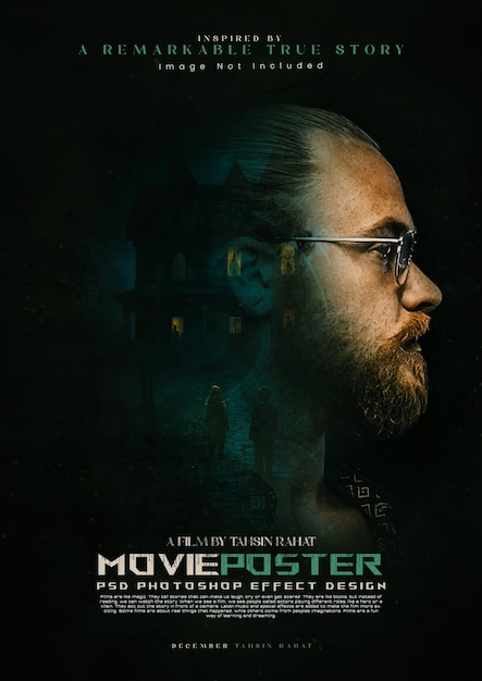 PSD cinematic movie poster template for thriller or drama film