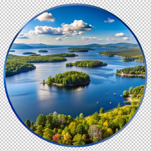 PSD a circle of trees and a round circle with a blue sky and clouds