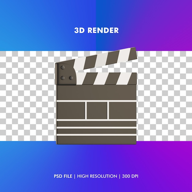 PSD clapper board 3d render illustration isolated