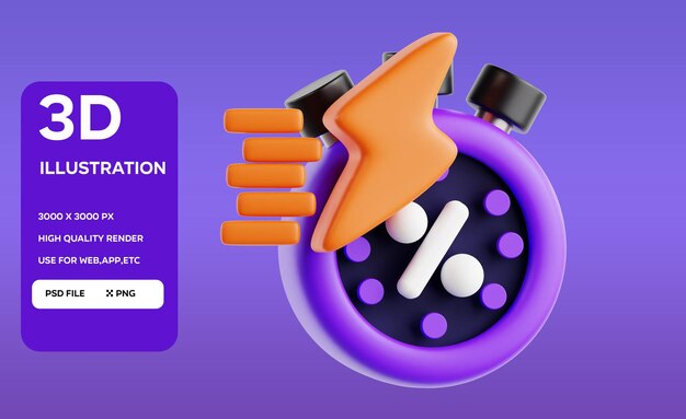 PSD clock flash sale 3d icon render