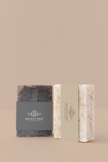 PSD close up on artisan soap packaging mockup