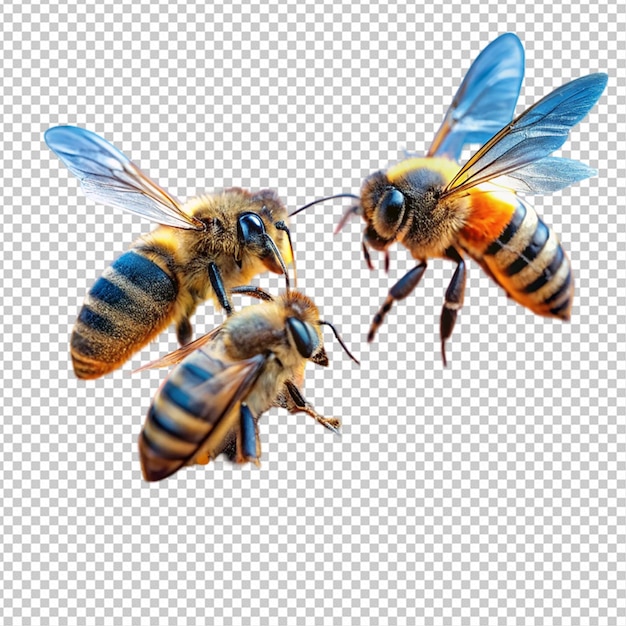 PSD close up bees on flower on white background