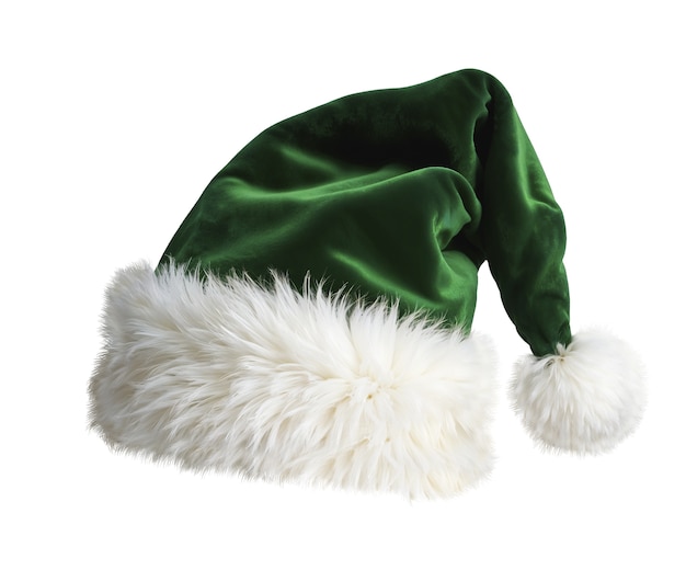 PSD close up on green santa hat isolated