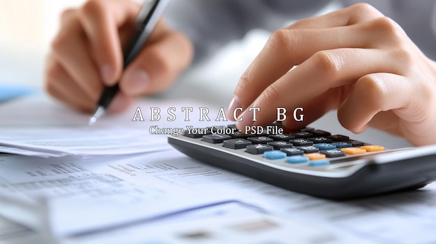 PSD closeup of hand on calculator