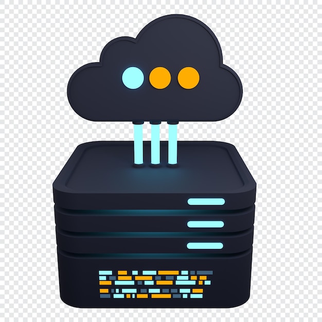 PSD cloud computing technology cloud data center with hosting server cloud service 3d rendering network and database cloud storage 3d render illustration