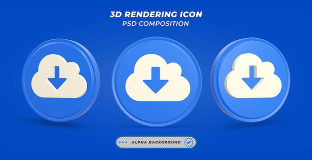 PSD cloud download icon in 3d rendering