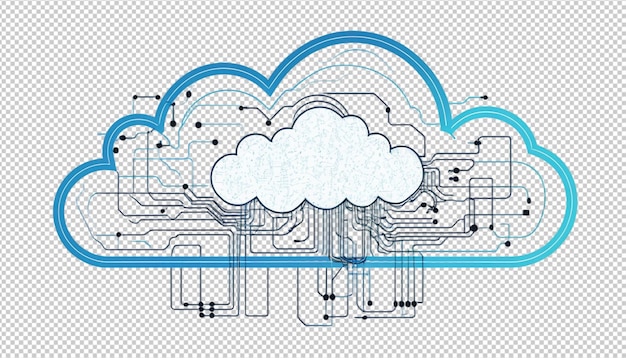 PSD cloud with circuit lines cloud computing with circuit lines vector cloud computing png