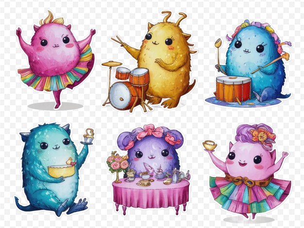 PSD a collage of cartoon animals and a drum set