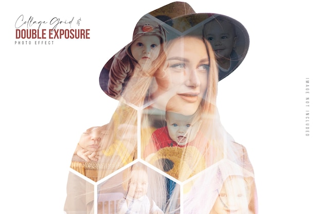 PSD collage grid double exposure photo effect template