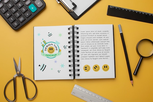 PSD collage and school items mockup design