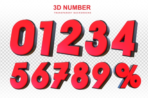 PSD collection of 3d red numbers