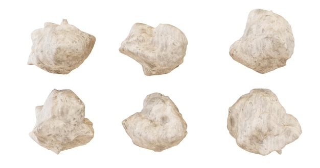 PSD collection of 6 white irregular shaped rocks