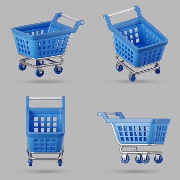 PSD collection of blue 3d shopping carts