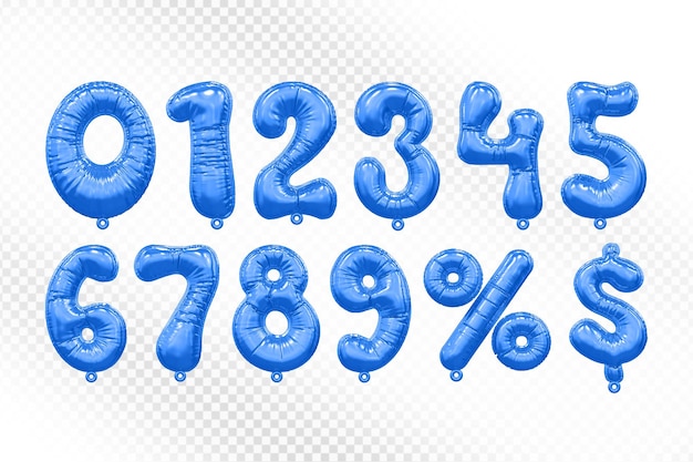 PSD collection of blue balloon numbers
