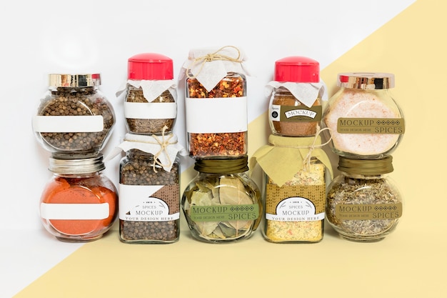 PSD collection of labeling jars with spices