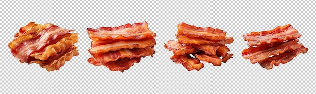 PSD collection set of fried bacon isolated on transparent background