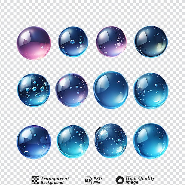 PSD collection set of water bubbles isolated on transparent background