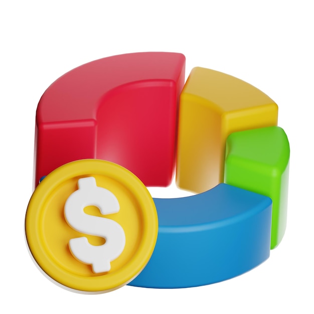 PSD colorful 3d pie chart with dollar icon