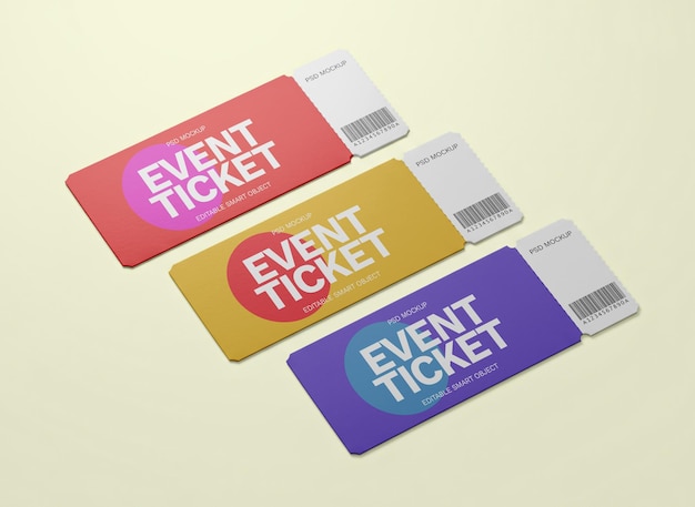 PSD colorful event tickets mockup presentation
