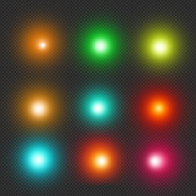 PSD colorful glowing light effects collection on dark background