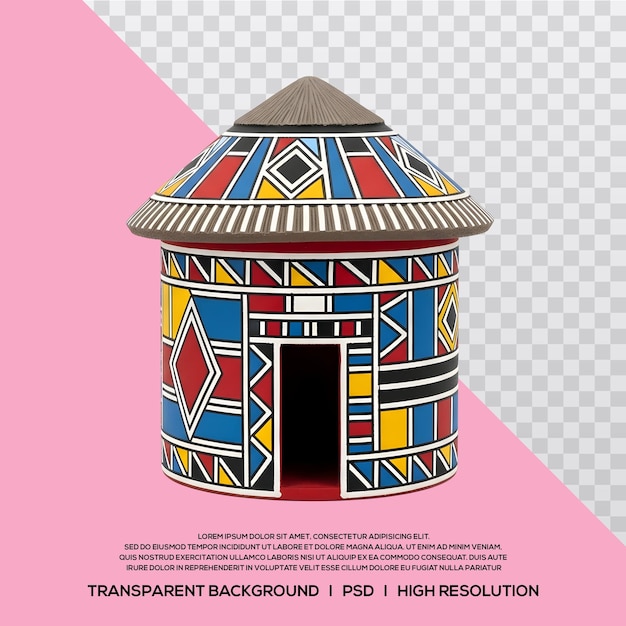PSD colorful ndebele hut 3d render with geometric patterns