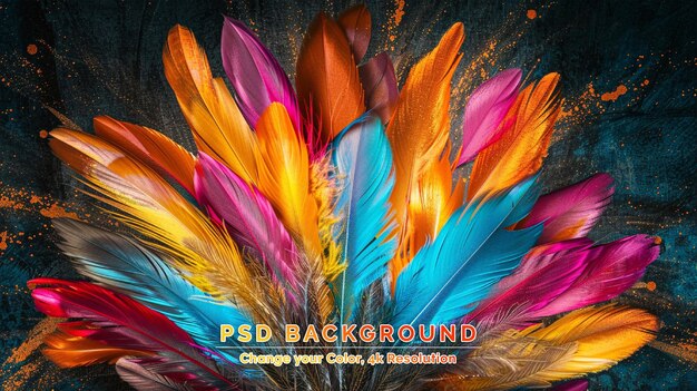PSD colourful abstract design with feathers light effects and texture