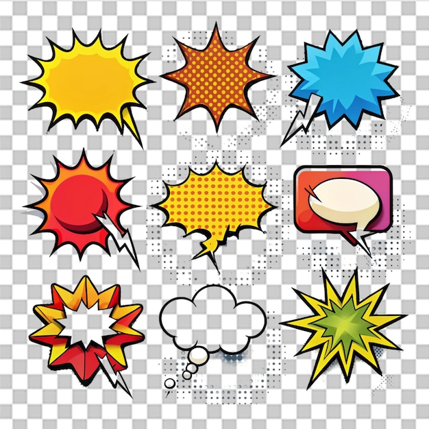 PSD comic speech bubbles with shadow isolated on transparent background