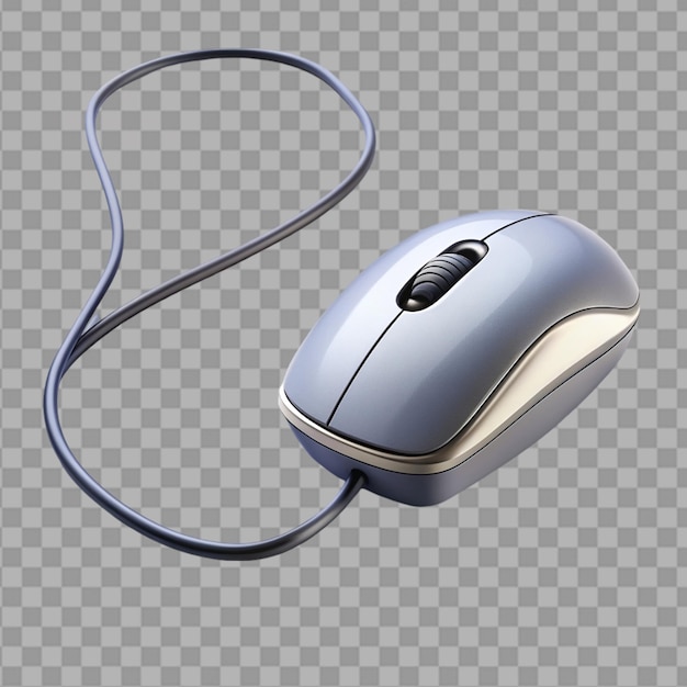 PSD computer mouse with wire on transparent background