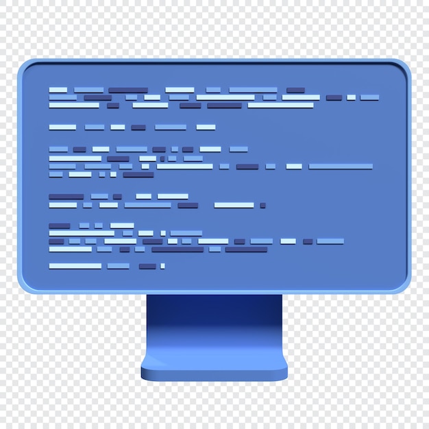 PSD computer programming or developing software 3d rendering of flat monitor coding 3d render 3d computer monitor 3d render illustration