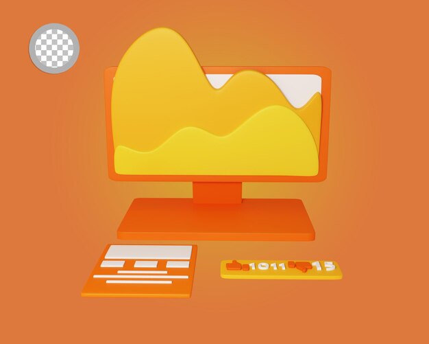 PSD computer screen with displaying statistics and analytics data 3d render, 3d rendering