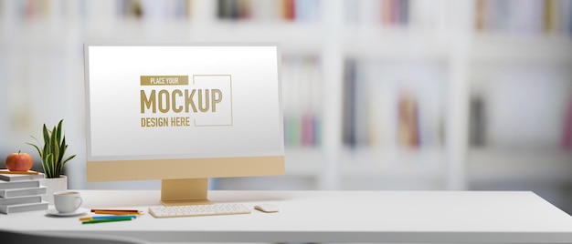 PSD computer with mockup screen 3d rendering