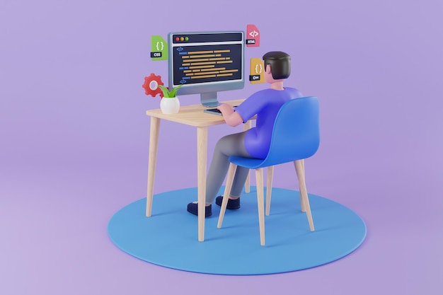 PSD concept of script coding and programming web site programmer coding a new project using computer