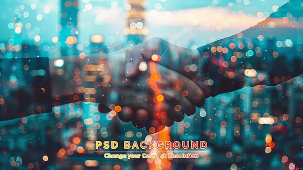 PSD conceptual business handshake with dashboard for financial data analysis