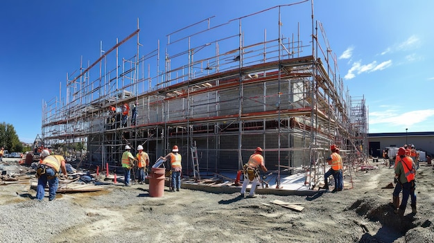 PSD construction site with workers and scaffolding