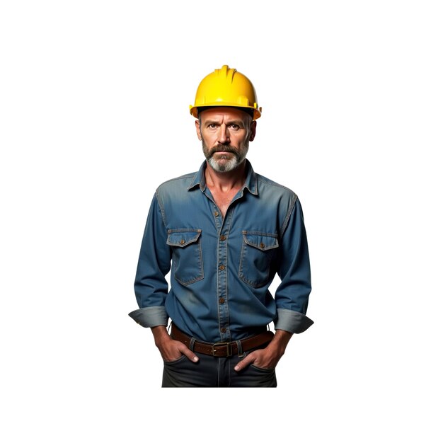 PSD construction worker with yellow hard hat