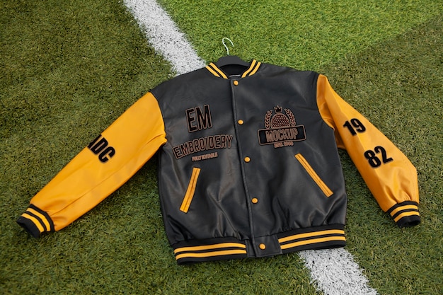 PSD cool varsity jacket outdoors mockup