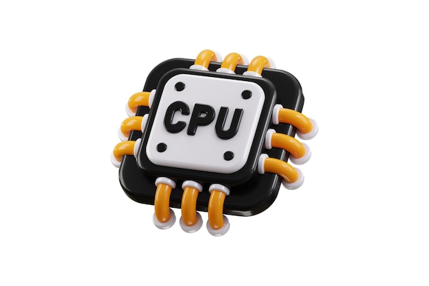 PSD cpu processor icon 3d render concept of computer processor microprocessor technology icon vector