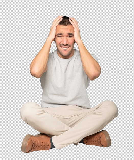 PSD crazy young man making a gesture of despair