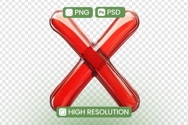 PSD creating a glassy red x symbol a comprehensive guide to 3d modeling and highresolution rendering techniques for graphic design projects exploring advanced texturing and lighting for visual effects