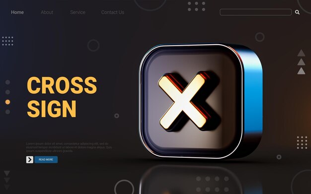 PSD cross mark badge icon on dark background 3d render concept for wrong false incorrect disable