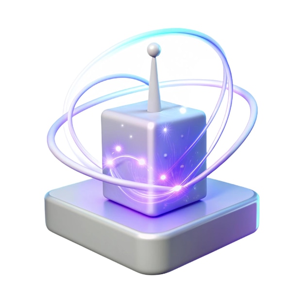 PSD a cube with a purple base and a purple led light on it