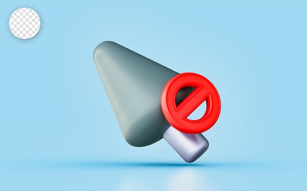 PSD cursor disable sign 3d render concept for block speech not working file document application